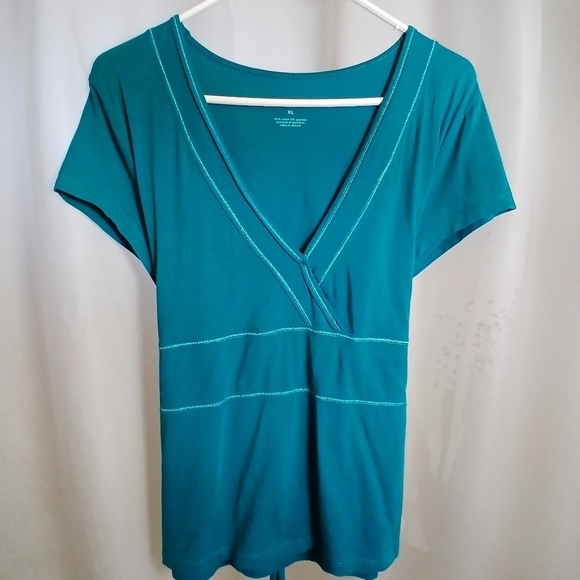 (#463) Hillard&Hanson Turquoise V-Neck Shirt Size XL - Picture 1 of 12